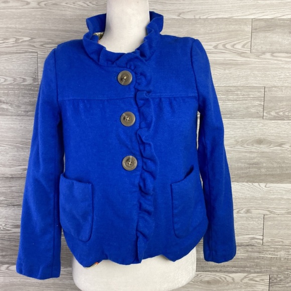 J.Crew Neon Blue Ruffle Front Wool Peacoat 6 - Picture 1 of 6
